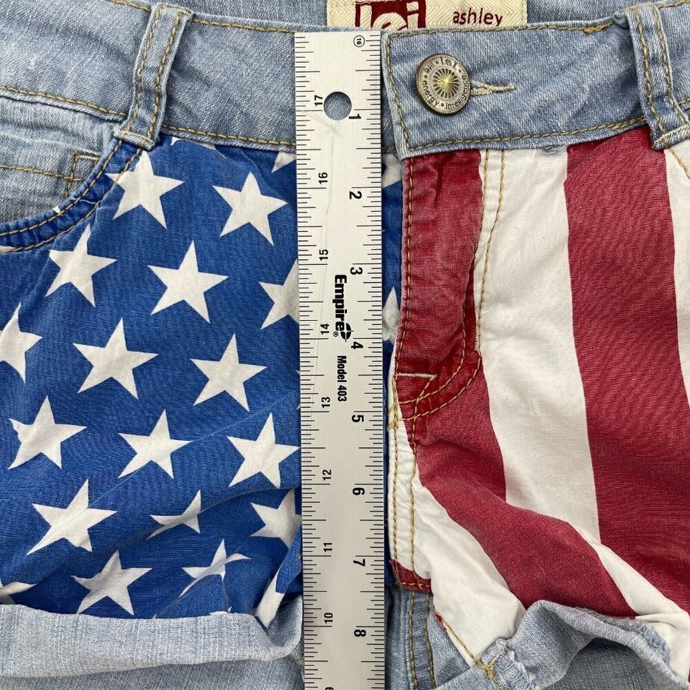 L.e.i. US American Flag Print Low Rise Denim Cuffed Shorts Retro Y2K - Picture 9 of 10